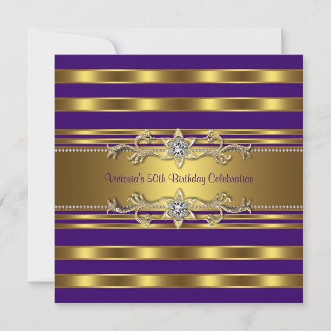 Invitation Purple Gold Womans 50e fête d'anniversaire (Devant)
