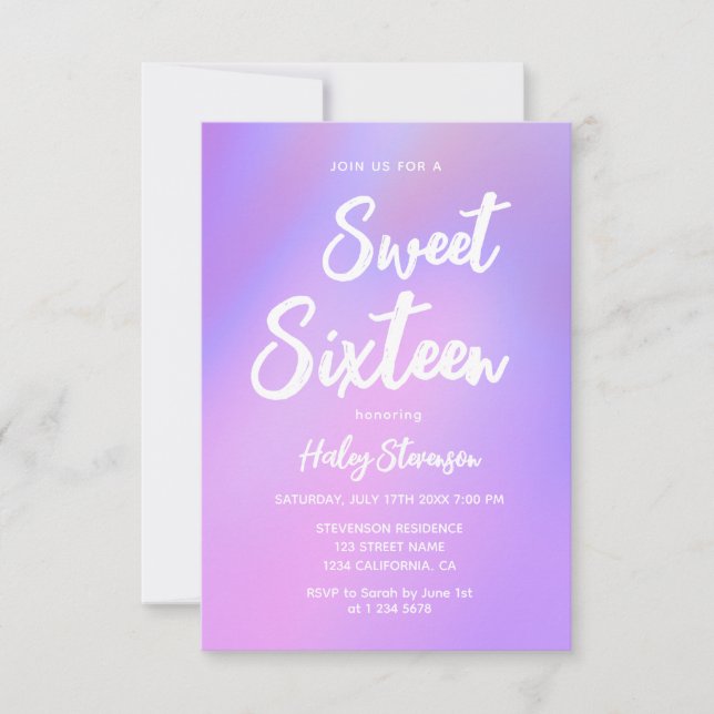 Invitation Purple Gradient Moderne tendance Sweet 16 Annivers (Devant)