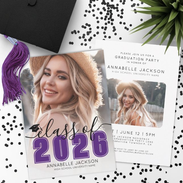 Invitation Purple Graduate Photo Graduation (Class Of 2026 Purple Graduate Photo Graduation Invitation)