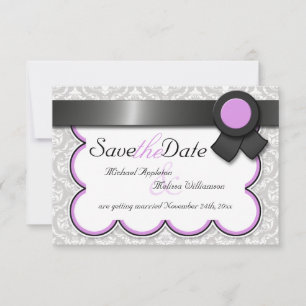 Invitation Purple & Grey Damask Enregistrer la date Annonces