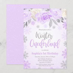 Invitation Purple Grey Floral Hiver ONE derland 1er anniversa