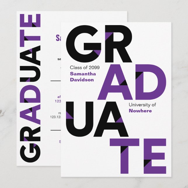 Invitation Purple Gros Gras Lettres D'Angle Coupé Graduation (Devant / Derrière)