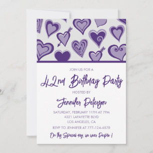 Invitation Purple Hearts Soirée Filleul 42e anniversaire