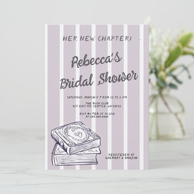 Invitation Purple Her New Chapter Storybook Bridal Shower (Debout devant)