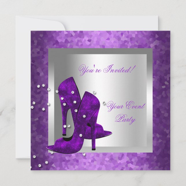 Invitation Purple High Heel Chaussures Silver Event Party (Devant)