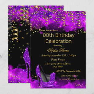 Invitation Purple High Heel Gold Black parties scintillant fê