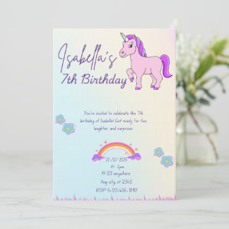 Invitation Purple horse and rainbow theme 