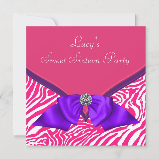 Invitation Purple Hot Rose Zebra Sweet 16 Anniversaire Fête (Devant)