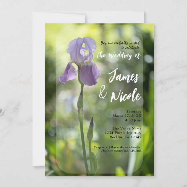 Invitation Purple Iris Fleur Vert Printemps Mariage (Devant)