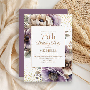 Invitation Purple ivoire Floral Gold Parties scintillant 75e