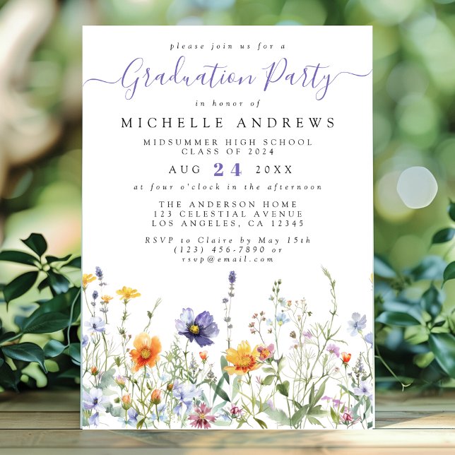 Invitation Purple Jaune Fleur sauvage Graduation (Créateur téléchargé)