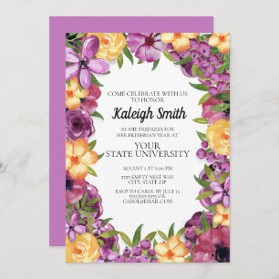Invitation Purple Jaune Floral Blanc CollegeTrunk Party