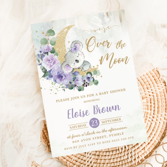 Invitation Purple Koala Nous sommes au-dessus du Baby shower  (Créateur téléchargé)