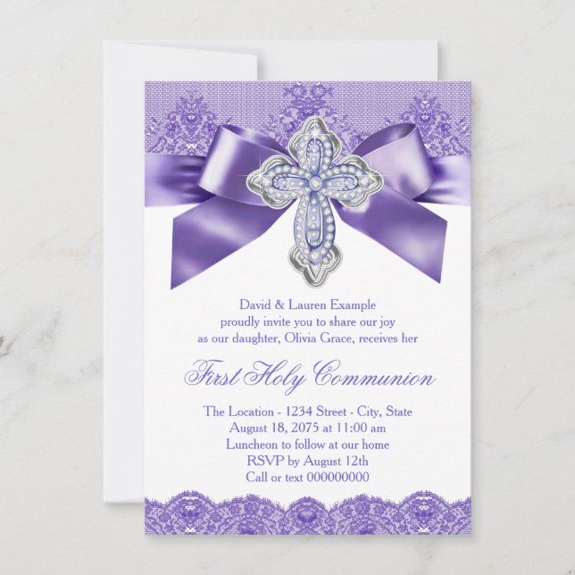 Invitation Purple Lace Cross (Devant)