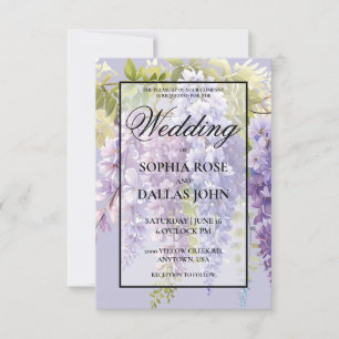 Invitation Purple lavande aquarelle fleurie glycine mariage