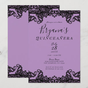 Invitation Purple Lavande et Black 15ème Quinceañera Party