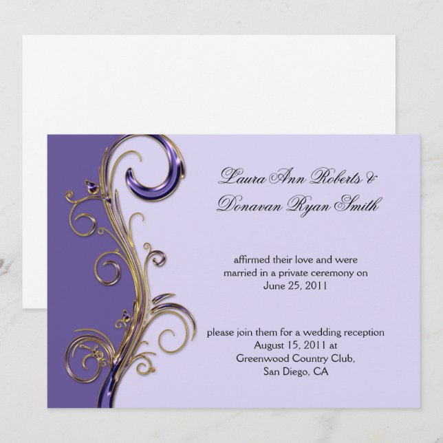 Invitation Purple Lavande Purple & Ornate Or (Devant / Derrière)