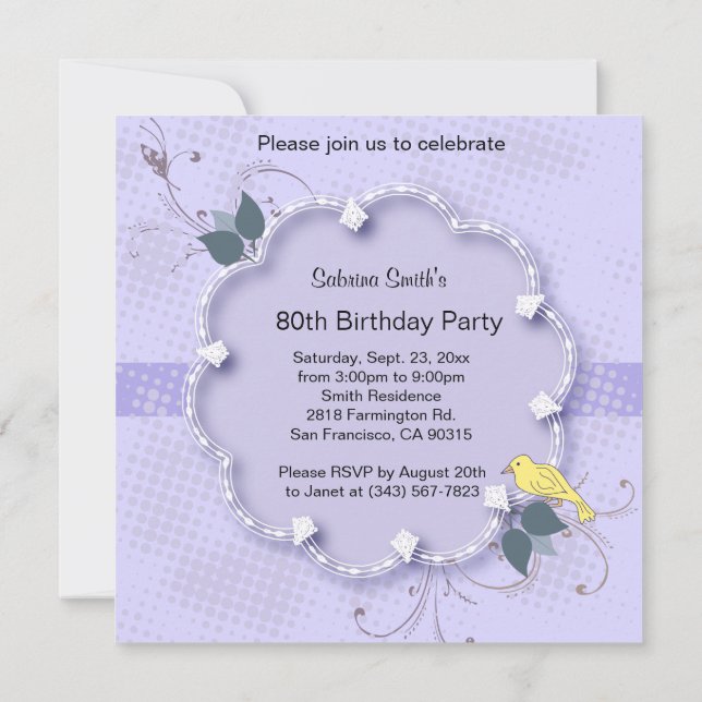 Invitation Purple Lavender 80e fête d'anniversaire | Texte do (Dos)