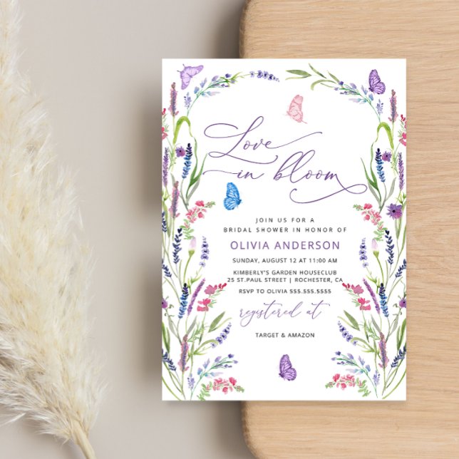 Invitation Purple Lavender Amour dans Bloom Fête des mariées  (Créateur téléchargé)