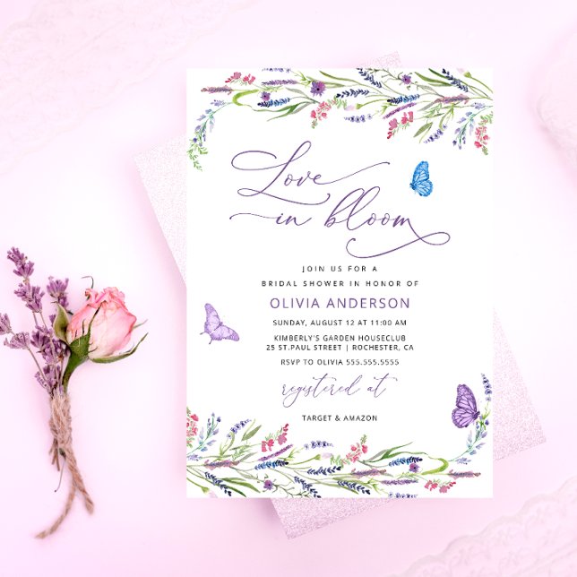 Invitation Purple Lavender Amour dans la Fête des mariées de  (Créateur téléchargé)