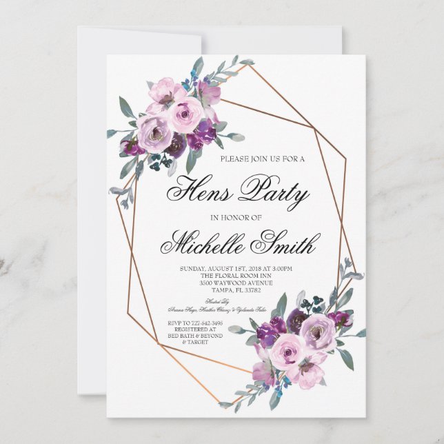Invitation Purple Lavender Boho Floral Geometry Hens Party (Devant)