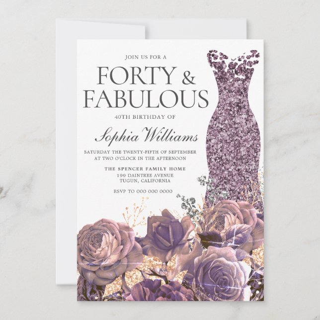 Invitation Purple Lavender Dusty Rose fête de 40e anniversair (Devant)