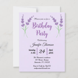 Invitation Purple Lavender fête d'anniversaire