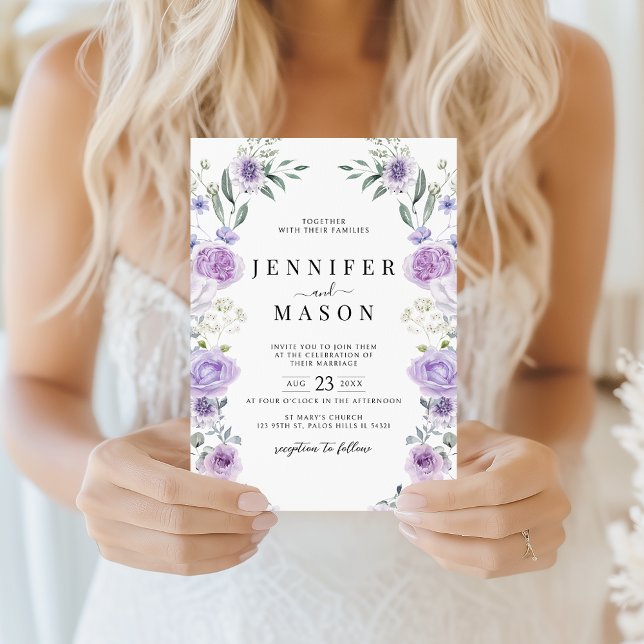 Invitation Purple Lavender Floral Wreath Boho Wedding (Créateur téléchargé)