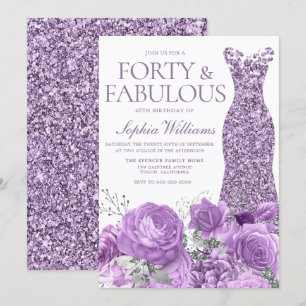Invitation Purple Lavender Gown Floral 40e fête d'anniversair
