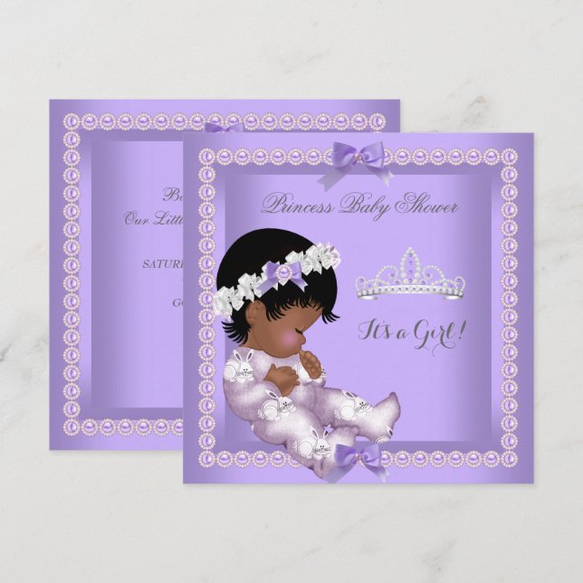 Invitation Purple Lavender Pearl Baby shower fille ethnique (Devant / Derrière)