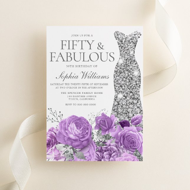 Invitation Purple Lavender & Silver 50e fête d'anniversaire (Créateur téléchargé)