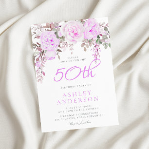 Invitation Purple Lavender Violet Floral 50e fête d'anniversa