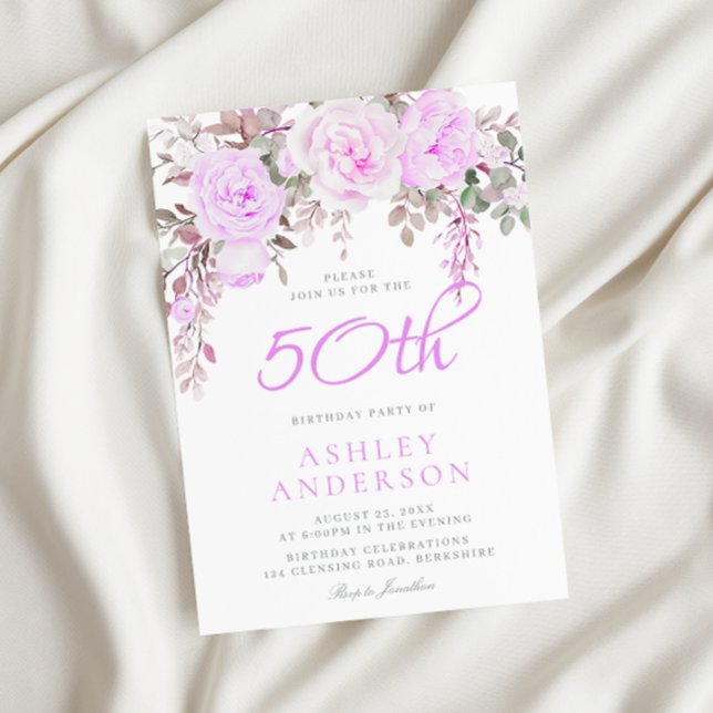 Invitation Purple Lavender Violet Floral 50e fête d'anniversa (Créateur téléchargé)