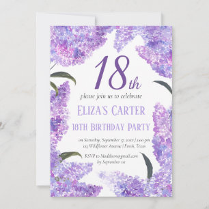 Invitation Purple Lilac 18ème Floral Elégant Anniversaire