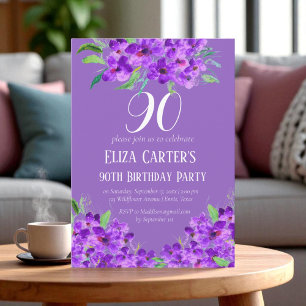 Invitation Purple Lilac 90ème 90ème Floral Elégant Anniversai
