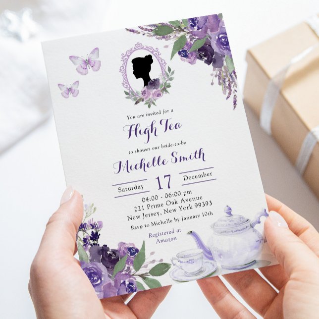Invitation Purple Lilac Cameo Anglais Afternoon Tea Invitatio (Créateur téléchargé)