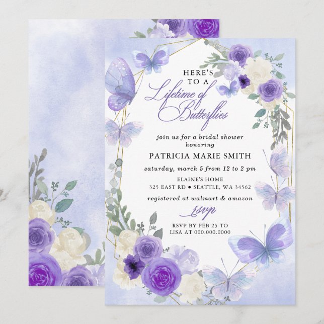 Invitation Purple Lilac Durée de vie de la Fête des mariées d (Devant / Derrière)