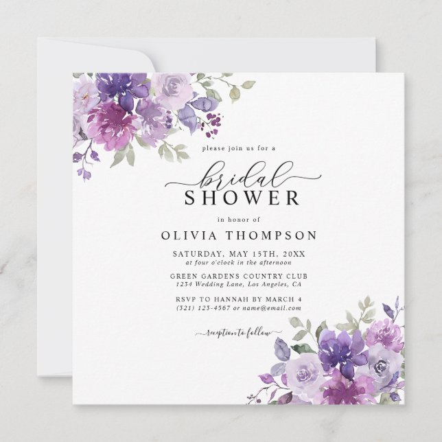 Invitation Purple Lilac Dusty Mauve Fête des mariées florale  (Devant)