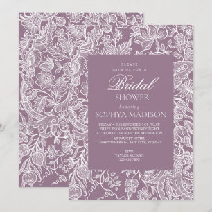 Invitation Purple Lilac Elegant Line Art Fleur sauvage