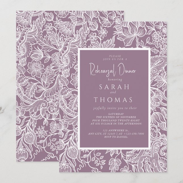 Invitation Purple Lilac Elegant Line Art Fleur sauvage (Devant / Derrière)