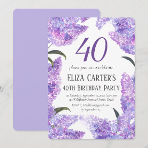 Invitation Purple Lilac Fleurs 40e anniversaire Quarante élég
