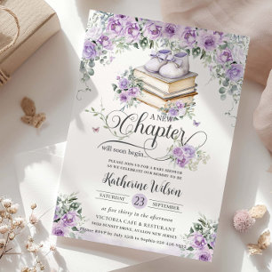 Invitation Purple Lilac Floral Livre Nouveau Chapitre Baby sh