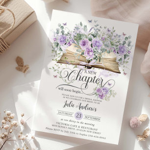 Invitation Purple Lilac Floral Livre Nouveau Chapitre Fête de