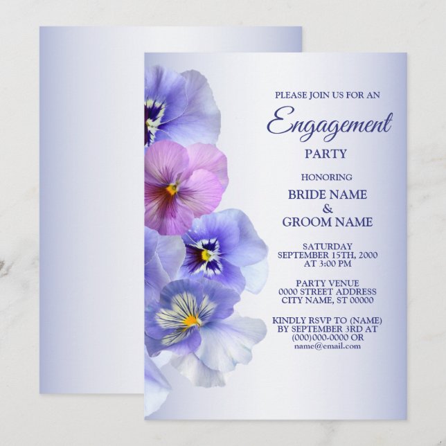 Invitation Purple Lilac Pansy Floral Rustic Engagement (Devant / Derrière)