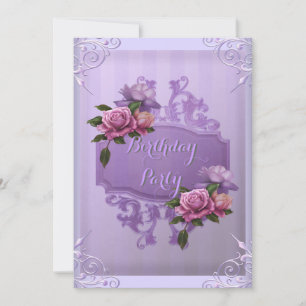 Invitation Purple Lilac Rose Stripe fête d'anniversaire