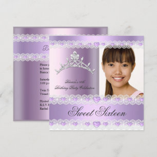Invitation Purple Lilac Tiara Sweet sixteen 16 Anniversaire