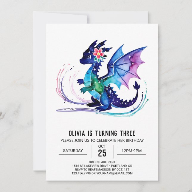 Invitation Purple Little Dragon Digital Girl Anniversaire (Devant)