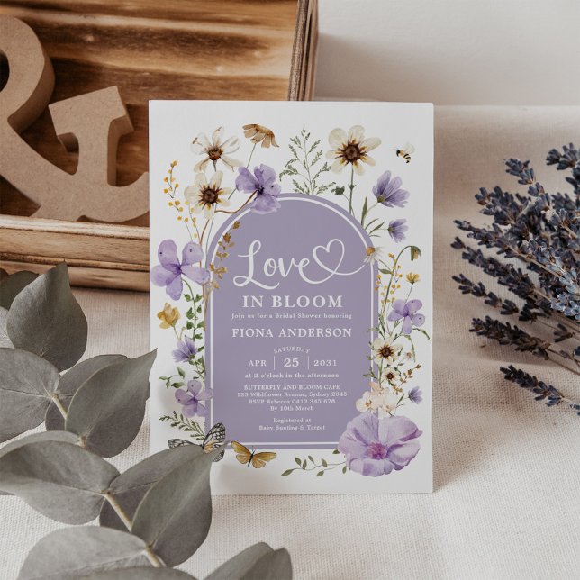 Invitation Purple Love dans Bloom Boho Fleur sauvage Fête des (Créateur téléchargé)