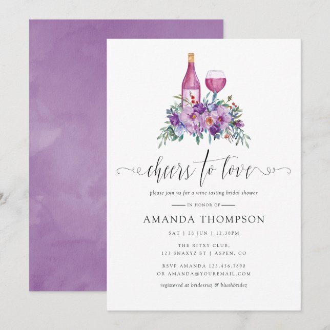 Invitation Purple Magnolia & Fête des mariées de dégustation  (Devant / Derrière)