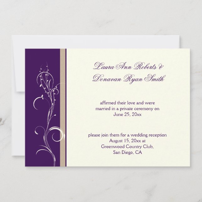 Invitation Purple Mariage de poste de floral d'ivoire kaki (Devant)